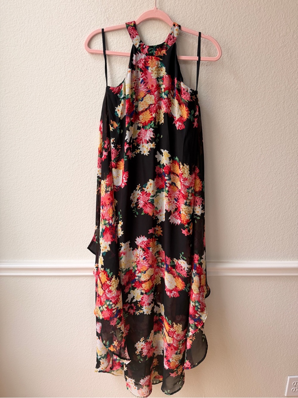 Floral Fairy Chiffon Halter Midi Dress Open Back Flowy Romantic Cottagecore S
